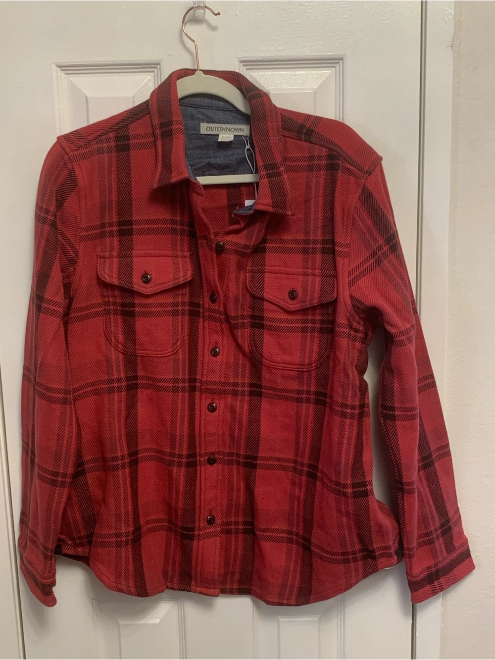 NWT OUTERKNOWN blanket Womens shirt Shacket Red Black M/L